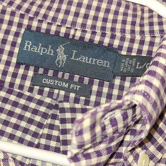 Ralph Lauren Purple Plaid Gingham Custom fit Button Down Shirt Size L - Picture 4 of 10